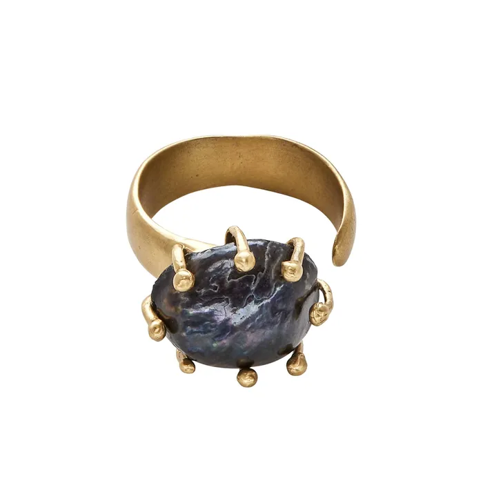 Rings Julie Cohn Design SOLITAIRE BRONZE BLACK PEARL ADJUSTABLE RING