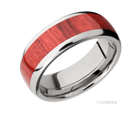 Rings LASHBROOK 8mm Titanium and Red Heart Hardwood Wedding Band
