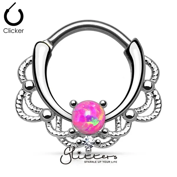 Rings Single Pink Opal Lacey Decoration Septum Clicker Ring Glitters