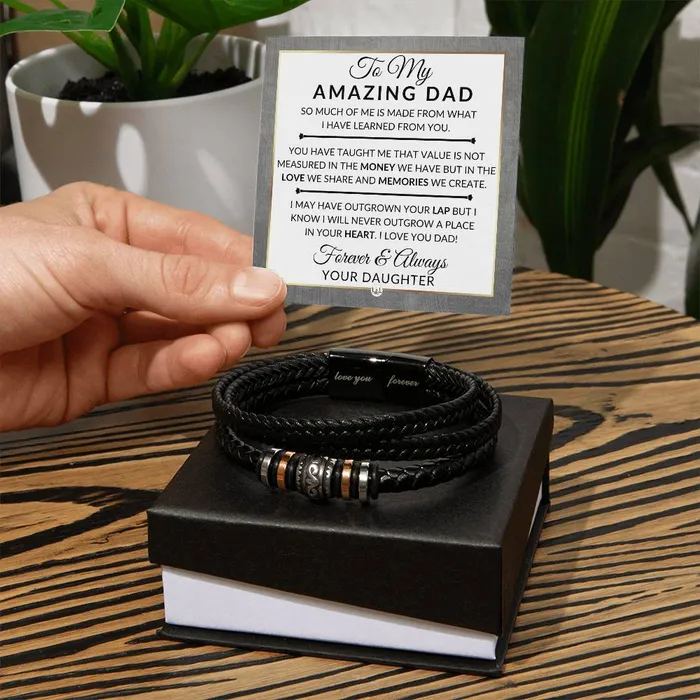 ShineOn Fulfillment Bracelets Dad Gift From His Daughter A Place In Your Heart Mens Braided Leather Bracelet Great As A Christmas Gift or A Birthday Present For Him