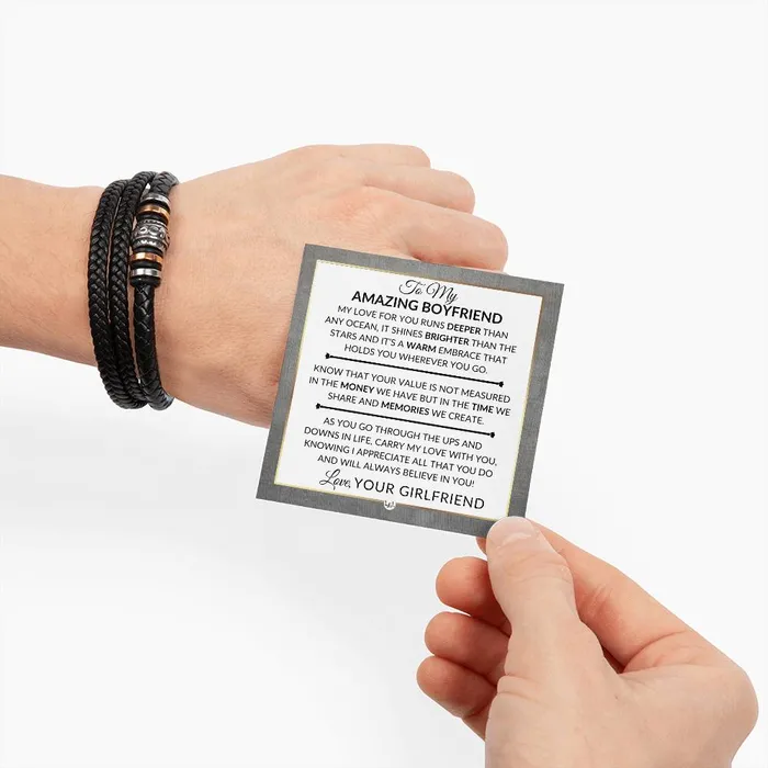 ShineOn Fulfillment Bracelets Gift For Boyfriend From Girlfriend In Love And Memories Mens Braided Leather Bracelet Great As A Christmas Gift or A Birthday Present For Him