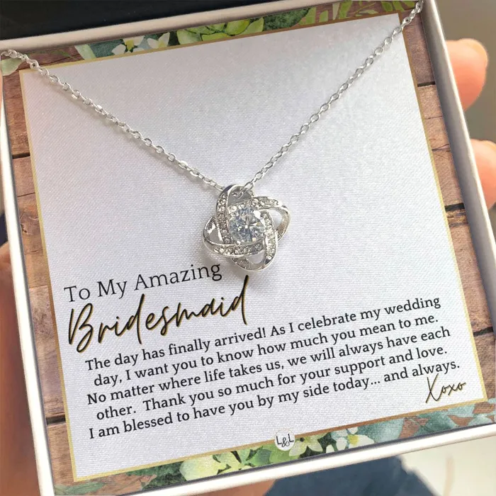 ShineOn Fulfillment Bridesmaid Gift On My Wedding Day From Bride Wedding Party Thank You Jewelry Accessories Rustic and Wood Wedding Theme Necklaces