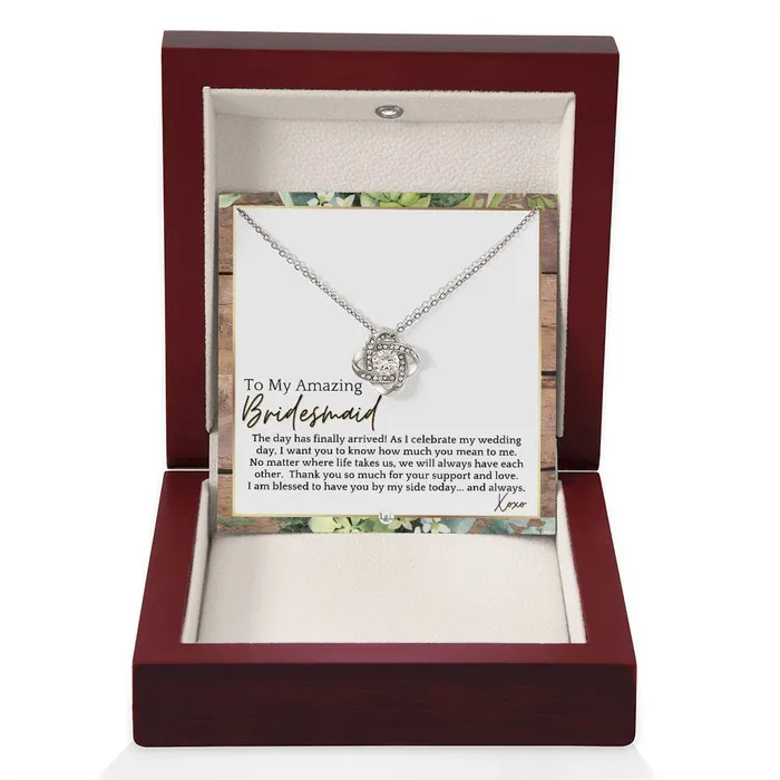 ShineOn Fulfillment Bridesmaid Gift On My Wedding Day From Bride Wedding Party Thank You Jewelry Accessories Rustic and Wood Wedding Theme Necklaces