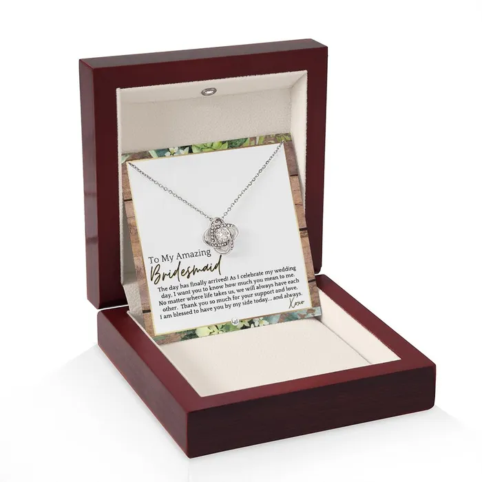 ShineOn Fulfillment Bridesmaid Gift On My Wedding Day From Bride Wedding Party Thank You Jewelry Accessories Rustic and Wood Wedding Theme Necklaces