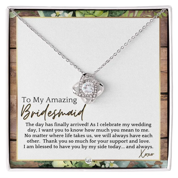 ShineOn Fulfillment Bridesmaid Gift On My Wedding Day From Bride Wedding Party Thank You Jewelry Accessories Rustic and Wood Wedding Theme Necklaces