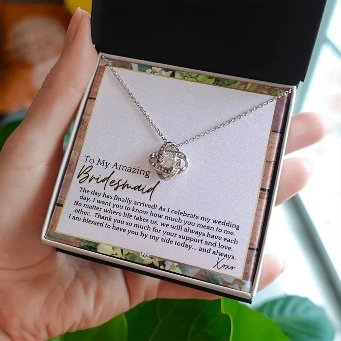ShineOn Fulfillment Bridesmaid Gift On My Wedding Day From Bride Wedding Party Thank You Jewelry Accessories Rustic and Wood Wedding Theme Necklaces