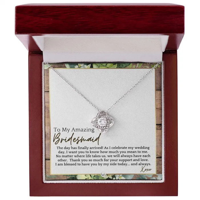ShineOn Fulfillment Bridesmaid Gift On My Wedding Day From Bride Wedding Party Thank You Jewelry Accessories Rustic and Wood Wedding Theme Necklaces