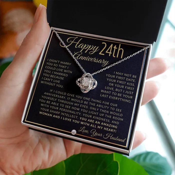 ShineOn Fulfillment Necklaces 24th Anniversary Gift For Wife Beautiful Womens Pendant Necklace Heartfelt Anniversary Message
