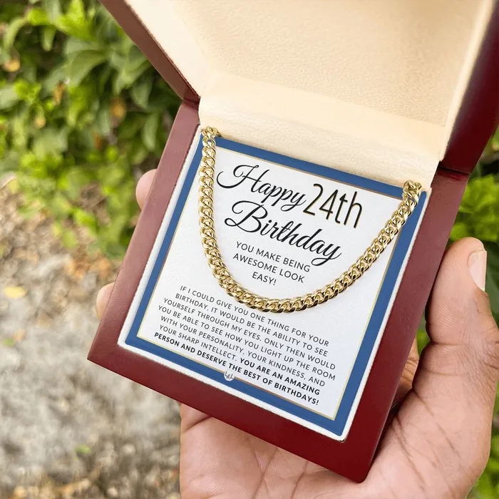 ShineOn Fulfillment Necklaces 24th Birthday Gift For Him Chain Necklace For 24 Year Old Mans Birthday Great Birthday Gift For Men Jewelry For Guys