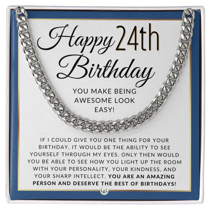 ShineOn Fulfillment Necklaces 24th Birthday Gift For Him Chain Necklace For 24 Year Old Mans Birthday Great Birthday Gift For Men Jewelry For Guys