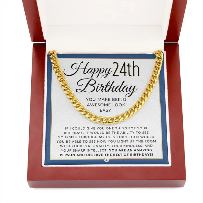 ShineOn Fulfillment Necklaces 24th Birthday Gift For Him Chain Necklace For 24 Year Old Mans Birthday Great Birthday Gift For Men Jewelry For Guys