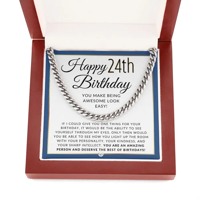 ShineOn Fulfillment Necklaces 24th Birthday Gift For Him Chain Necklace For 24 Year Old Mans Birthday Great Birthday Gift For Men Jewelry For Guys
