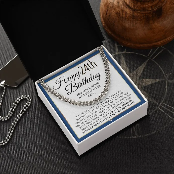 ShineOn Fulfillment Necklaces 24th Birthday Gift For Him Chain Necklace For 24 Year Old Mans Birthday Great Birthday Gift For Men Jewelry For Guys