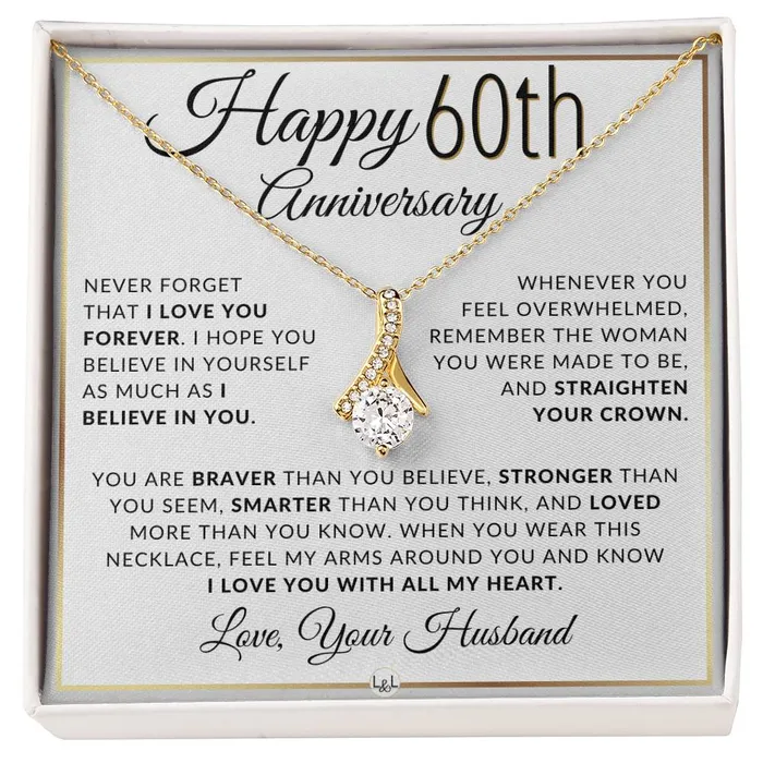 ShineOn Fulfillment Necklaces 60th Anniversary Gift For Wife Anniversary Gift Idea For Your Wife Drop Pendant Necklace Heartfelt Anniversary Message ShineOn Fulfillment Necklaces 60th Anniversary Gift For Wife Anniversary Gift Idea For Your Wife Drop Pendant Necklace Heartfelt Anniversary Message