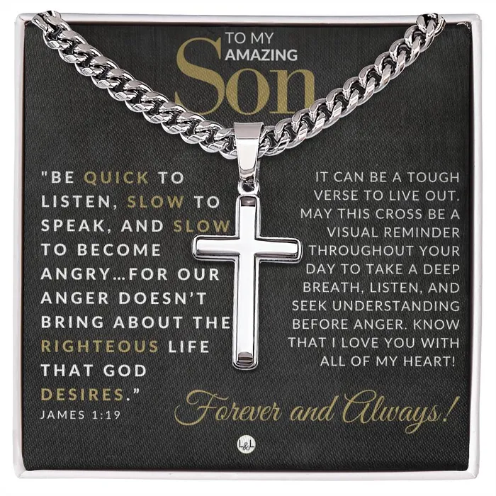 ShineOn Fulfillment Necklaces Son Gift James 119 Christian Encouragement Christian Cross Pendant on Mens Chain Necklace Great for Christmas His Birthday Baptism or Confirmation ShineOn Fulfillment Necklaces Son Gift James 119 Christian Encouragement Christian Cross Pendant on Mens Chain Necklace Great for Christmas His Birthday Baptism or Confirmation
