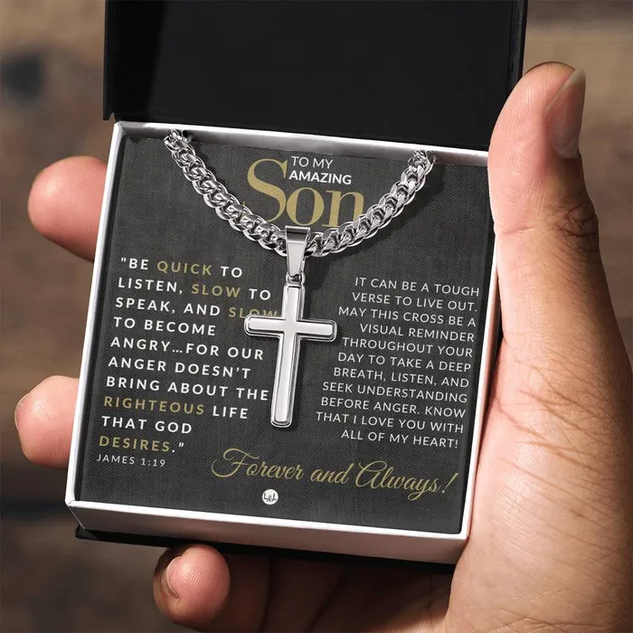 ShineOn Fulfillment Necklaces Son Gift James 119 Christian Encouragement Christian Cross Pendant on Mens Chain Necklace Great for Christmas His Birthday Baptism or Confirmation