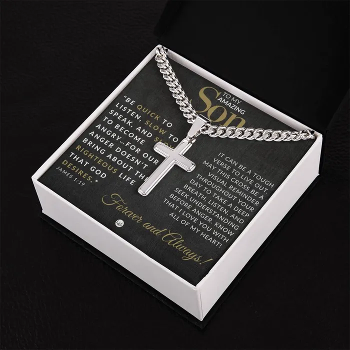 ShineOn Fulfillment Necklaces Son Gift James 119 Christian Encouragement Christian Cross Pendant on Mens Chain Necklace Great for Christmas His Birthday Baptism or Confirmation