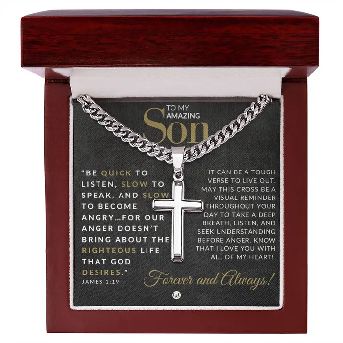 ShineOn Fulfillment Necklaces Son Gift James 119 Christian Encouragement Christian Cross Pendant on Mens Chain Necklace Great for Christmas His Birthday Baptism or Confirmation