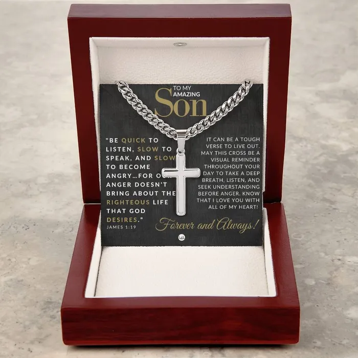 ShineOn Fulfillment Necklaces Son Gift James 119 Christian Encouragement Christian Cross Pendant on Mens Chain Necklace Great for Christmas His Birthday Baptism or Confirmation