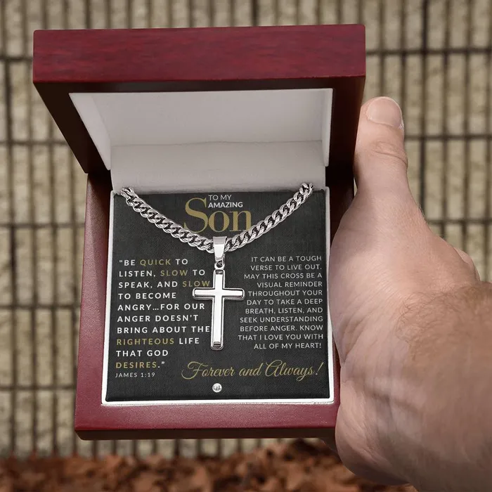 ShineOn Fulfillment Necklaces Son Gift James 119 Christian Encouragement Christian Cross Pendant on Mens Chain Necklace Great for Christmas His Birthday Baptism or Confirmation
