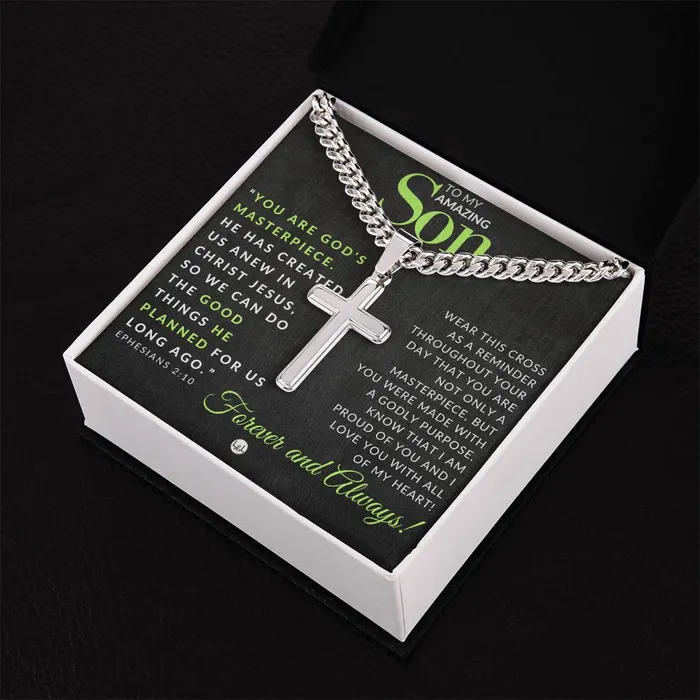 ShineOn Fulfillment Son Gift Ephesians 210 Christian Encouragement Christian Cross Pendant on Mens Chain Necklace Great for Christmas His Birthday Baptism or Confirmation Necklaces