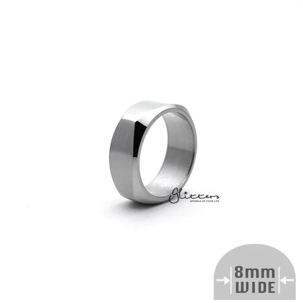 Stainless Steel High Polished 8mm Wide Unique Square Shape Band Ring Silver Glitters Rings Stainless Steel High Polished 8mm Wide Unique Square Shape Band Ring Silver Glitters Rings