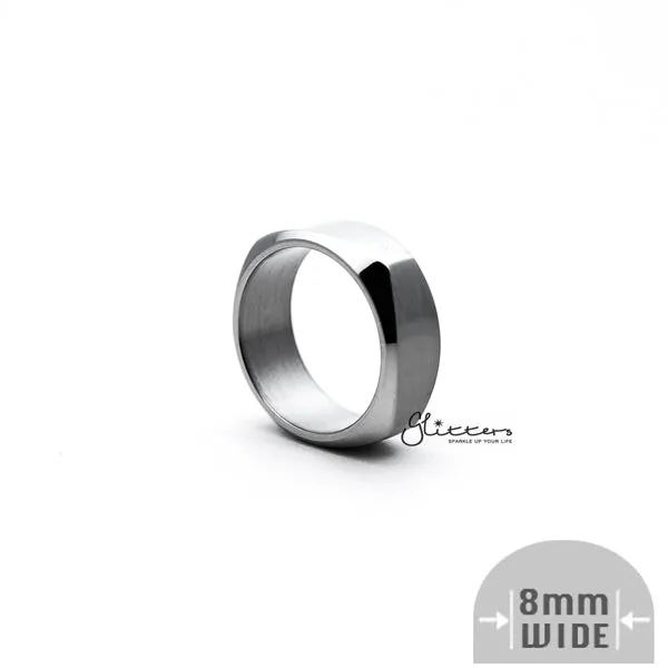 Stainless Steel High Polished 8mm Wide Unique Square Shape Band Ring Silver Glitters Rings Stainless Steel High Polished 8mm Wide Unique Square Shape Band Ring Silver Glitters Rings