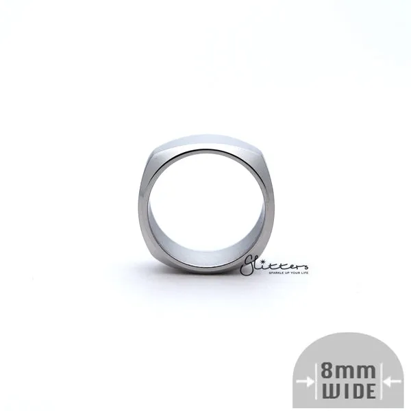 Stainless Steel High Polished 8mm Wide Unique Square Shape Band Ring Silver Glitters Rings Stainless Steel High Polished 8mm Wide Unique Square Shape Band Ring Silver Glitters Rings