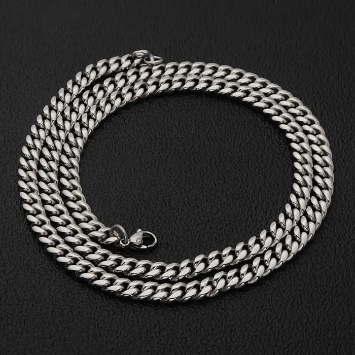 Stainless Steel Miami Cuban Curb Chain Necklace 6mm Width Glitters Necklaces
