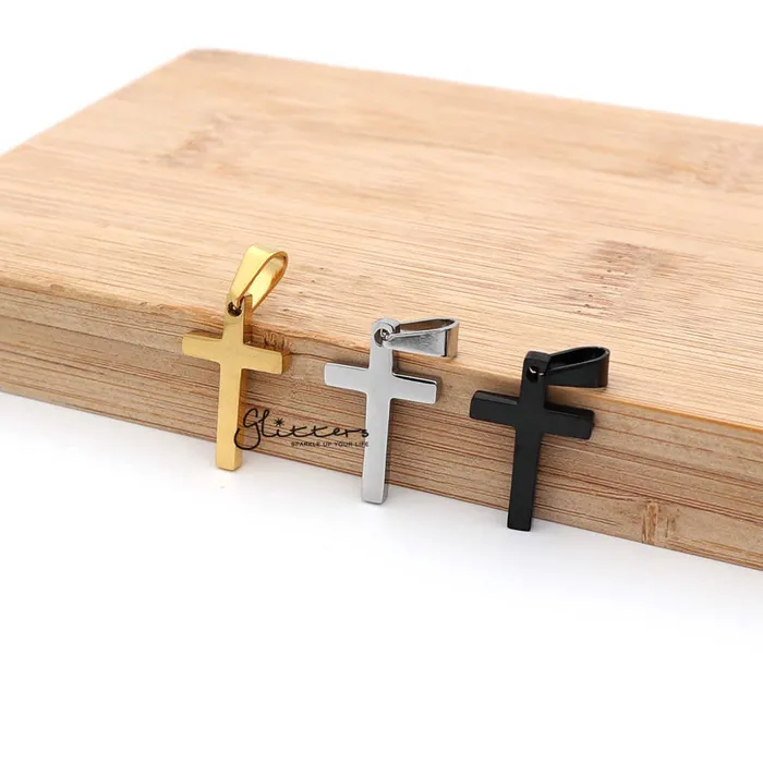 Stainless Steel Plain Small Cross Pendant Silver Gold Black Glitters Necklaces Stainless Steel Plain Small Cross Pendant Silver Gold Black Glitters Necklaces