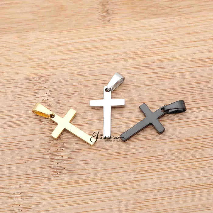 Stainless Steel Plain Small Cross Pendant Silver Gold Black Glitters Necklaces