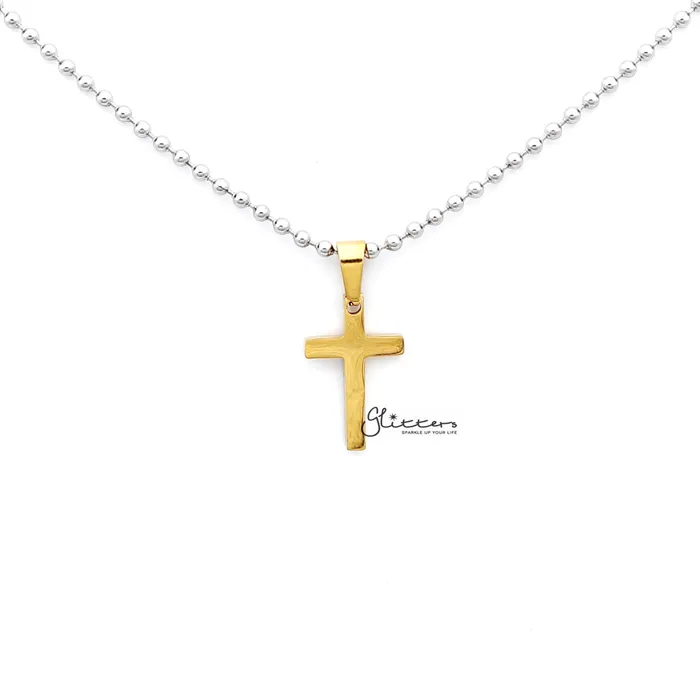 Stainless Steel Plain Small Cross Pendant Silver Gold Black Glitters Necklaces