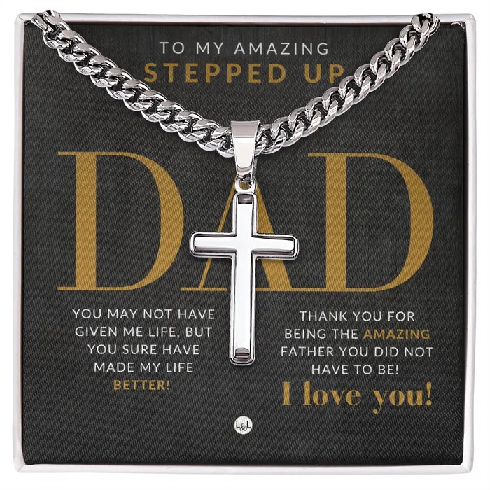 Stepped Up Dad Present Mens Chain with Engravable Cross Necklace Christian Jewelry For Dad For Fathers Day Christmas or His Birthday ShineOn Fulfillment Necklaces Stepped Up Dad Present Mens Chain with Engravable Cross Necklace Christian Jewelry For Dad For Fathers Day Christmas or His Birthday ShineOn Fulfillment Necklaces