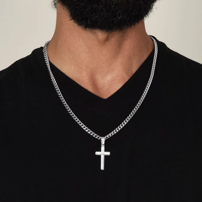 Stepped Up Dad Present Mens Chain with Engravable Cross Necklace Christian Jewelry For Dad For Fathers Day Christmas or His Birthday ShineOn Fulfillment Necklaces