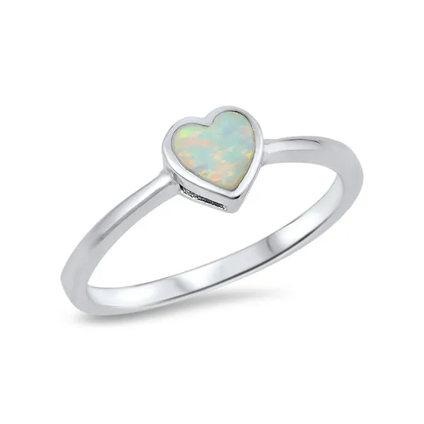 Sterling Silver Heart White Opal Ring Glitters Rings