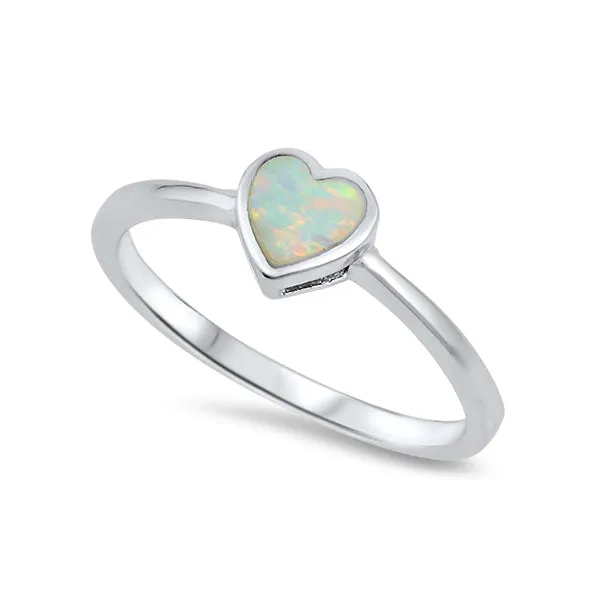 Sterling Silver Heart White Opal Ring Glitters Rings