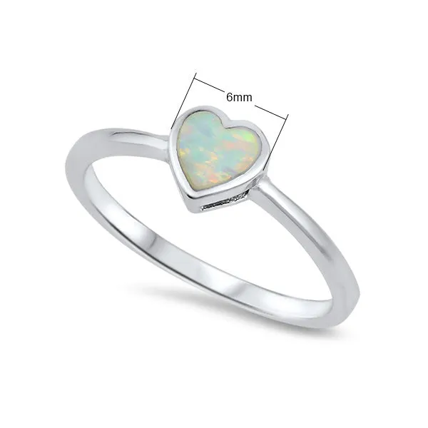Sterling Silver Heart White Opal Ring Glitters Rings