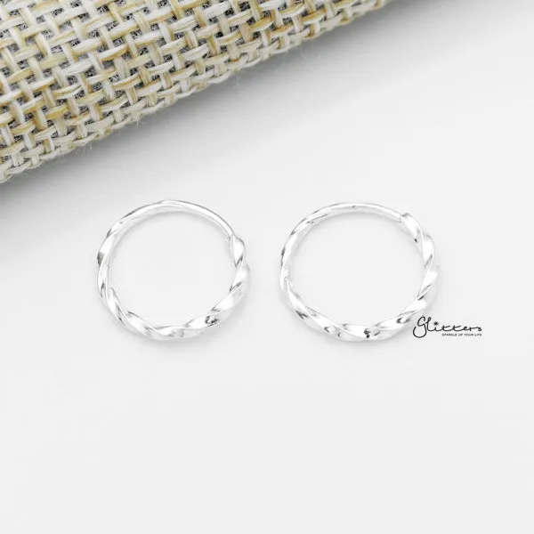 Sterling Silver Twisted Pattern Bendable Hoop Earrings Glitters Earrings