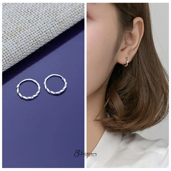 Sterling Silver Twisted Pattern Bendable Hoop Earrings Glitters Earrings