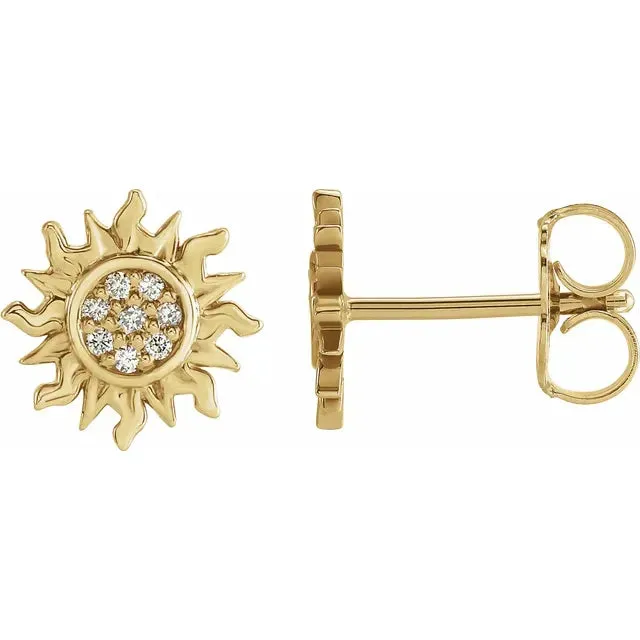 Storyteller by Vintage Magnality Earrings Celestial Sun Natural Diamond Stud Earrings Solid 14K Rose White Yellow Gold