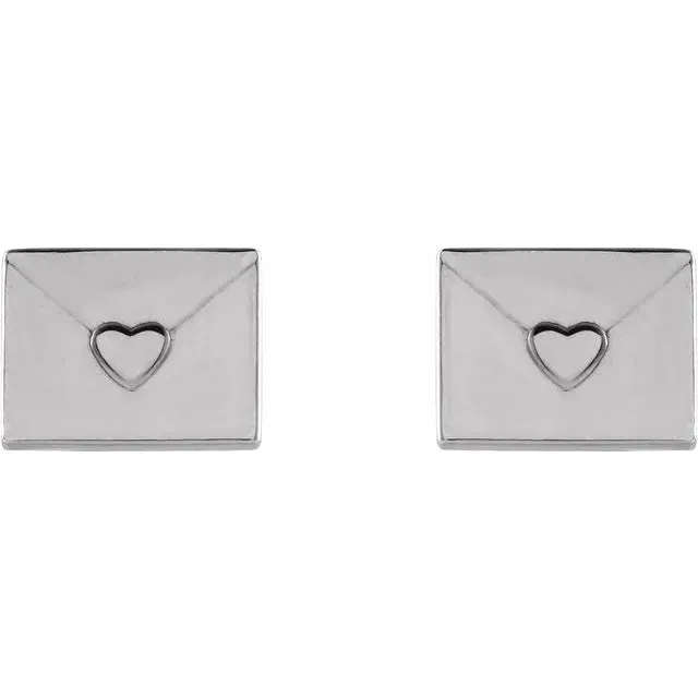 Storyteller by Vintage Magnality Earrings Send Your Love Heart Envelope Stud Earrings Solid 14K Rose White Yellow Gold or Silver