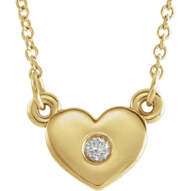 Storyteller by Vintage Magnality Necklaces Full Heart Natural Diamond 16 Necklace Solid 14K Rose White Yellow Gold or Silver