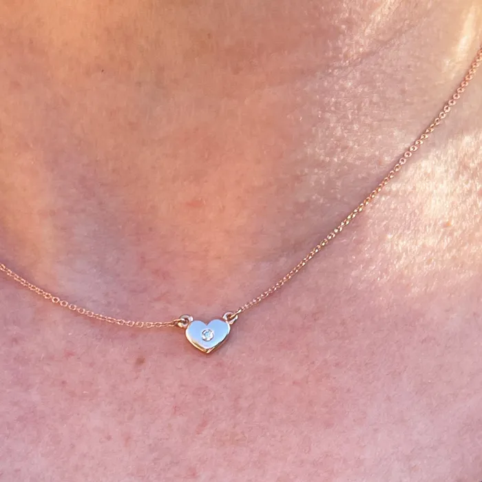 Storyteller by Vintage Magnality Necklaces Full Heart Natural Diamond 16 Necklace Solid 14K Rose White Yellow Gold or Silver