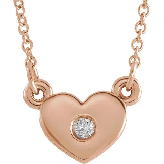 Storyteller by Vintage Magnality Necklaces Full Heart Natural Diamond 16 Necklace Solid 14K Rose White Yellow Gold or Silver