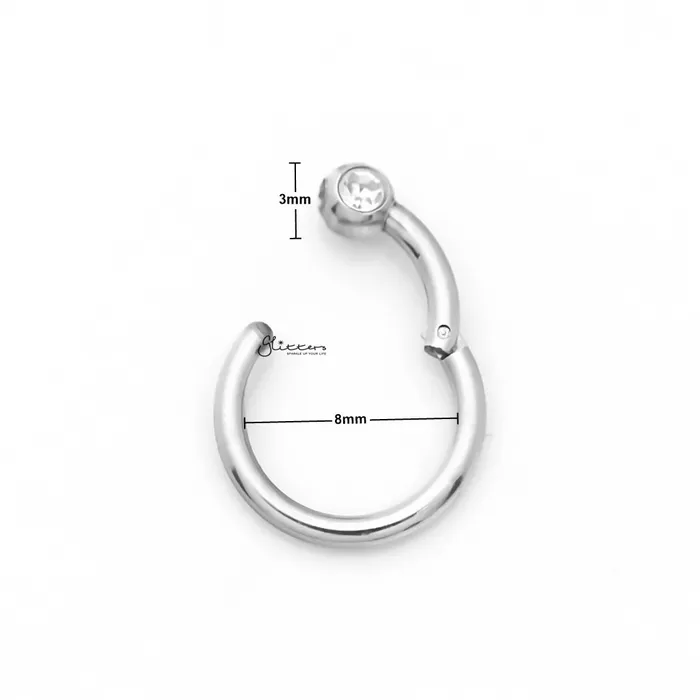 Surgical Steel Hinged Segment Hoop Ring with Clear Gem Ball Gold Glitters Rings