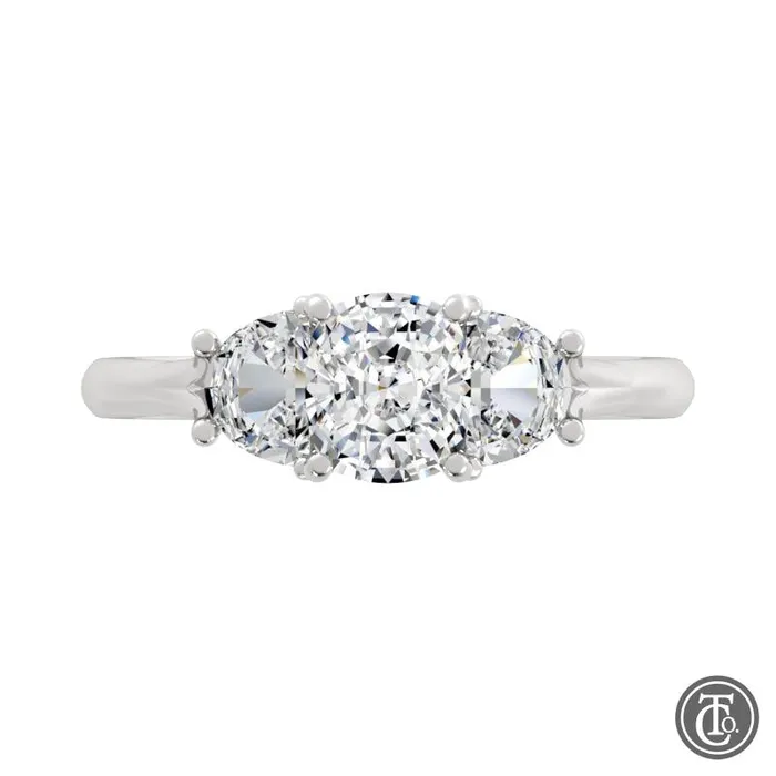 Thollot Co Rings Three Stone SemiMount Engagement Ring with Half Moon Diamond Accents