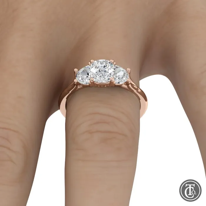 Thollot Co Rings Three Stone SemiMount Engagement Ring with Half Moon Diamond Accents Thollot Co Rings Three Stone SemiMount Engagement Ring with Half Moon Diamond Accents