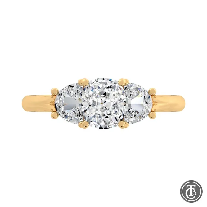 Thollot Co Rings Three Stone SemiMount Engagement Ring with Half Moon Diamond Accents Thollot Co Rings Three Stone SemiMount Engagement Ring with Half Moon Diamond Accents