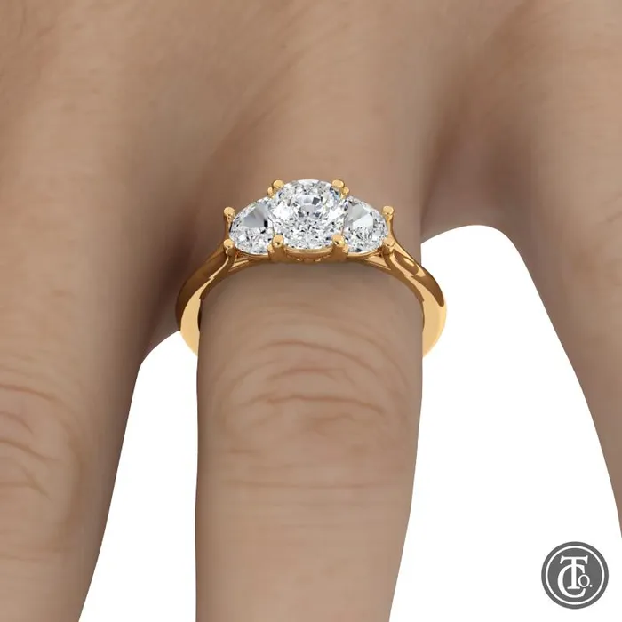 Thollot Co Rings Three Stone SemiMount Engagement Ring with Half Moon Diamond Accents Thollot Co Rings Three Stone SemiMount Engagement Ring with Half Moon Diamond Accents