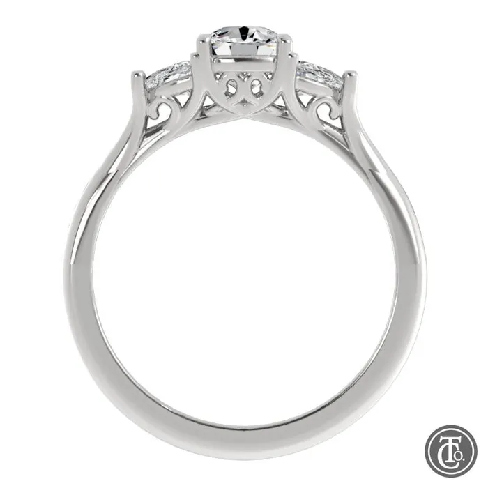Thollot Co Rings Three Stone SemiMount Engagement Ring with Half Moon Diamond Accents Thollot Co Rings Three Stone SemiMount Engagement Ring with Half Moon Diamond Accents
